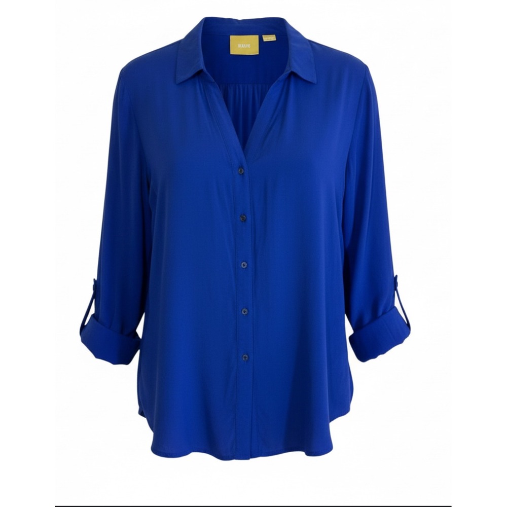 Maeve Royal Blue Medium Button Up Roll Tab‎ Sleeve Shirt Women's